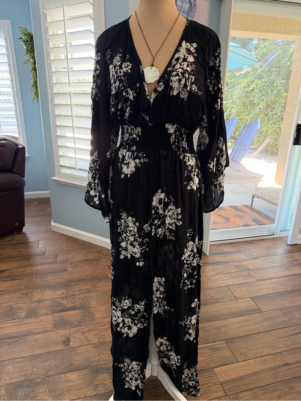 lovestitch Black Floral Maxi Dress with White Print